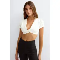 Gina Tricot  - Frill one button top - Tops - Wit - XL - Dames