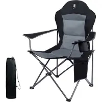 OEM Overgrote, gevoerde, opvouwbare campingstoel - inklapbaar stalen frame - hoge rugleuning - met bekerhouder - zijtas - geschikt voor zware belasting - 136 kg (Zwart-1)