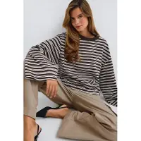 Gina Tricot  - Stripe long sleeve tee - tops met lange mouwen - Bruin - S - Dames
