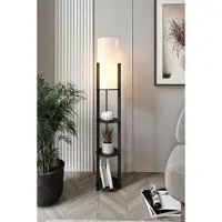 Opviq , hoogwaardige staande lamp, zwart, 135 cm | Behuizing van kraftpapier en MDF, PVC-kap (diameter: 17 cm, hoogte: 35 cm) | E27 fitting, max. 40 W, IP22, Scandinavisch design.