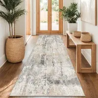 OEM Grijze gouden abstracte kunst, wollen tapijt, 80x300 cm, antislip, wasbaar, geschikt voor keuken en woonkamer, modern, minimalistisch