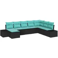 vidaXL Tuinset met 8 zitplaatsen, zwart en turquoise, van polyrotan