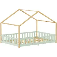 En.casa Kinderbed "Treviolo" met huiselijke uitstraling, voorzien van valbeveiliging. Gemaakt van dennenhout, afmetingen 120 x 200 cm. Kleur: mintgroen / naturel