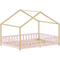 En.casa Kinderbed "Treviolo" met huiselijke uitstraling, voorzien van valbeveiliging. Gemaakt van dennenhout, afmetingen 120 x 200 cm. Kleur: roze / naturel