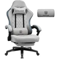 GTPLAYER Gaming stoel, bekleding van stof, gaming fauteuil met pocketveringkussen, ergonomische draaistoel, gaming stoel met voetsteun. Draagvermogen: 150 kg, kleur: grijs