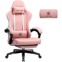 GTPLAYER Gaming stoel, bekleding van stof, gaming fauteuil met pocketveringkussen, ergonomische draaistoel, gaming stoel met voetsteun. Draagvermogen: 150 kg, kleur: roze