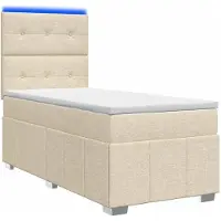 vidaXL LED Boxspringbed met Matras Crèmekleurig 90 x 200 cm Stof