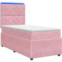 vidaXL LED boxspringbed met matras, roze, 100 x 200 cm, fluweel
