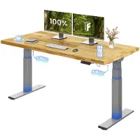 FlexiSpot E200, verstelbaar bureau, 160x80 cm, tafelblad van 27 mm massief eikenhout met finger-joint verbinding, draagvermogen 200 kg, 2 motoren, USB-aansluiting
