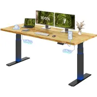 FlexiSpot E200, verstelbaar bureau, 180x80 cm, tafelblad van 27 mm massief eikenhout met finger-joint verbinding, draagvermogen 200 kg, 2 motoren, USB-aansluiting