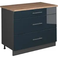 Vicco Keukenonderkast Fame-Line, Donkerblauw hoogglans/Antraciet, 100 cm, WB Eik