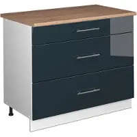 Vicco Keukenonderkast Fame-Line, Donkerblauw hoogglans/Wit, 100 cm, WB Eik