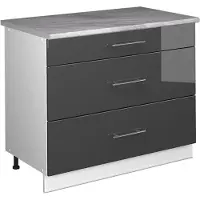 Vicco Keukenonderkast Fame-Line, Antraciet Hoogglans/Wit, 100 cm, WB Marmer
