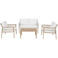 Mendler Tuinset -Q12, tuinlounge, loungeset, zitgroep, bank, polyrotan, olefine (210 g/m²) ~ wit