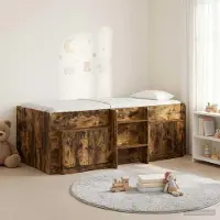 Prolenta Maison Exclusive - Loft bedframe met kast, gemaakt van 3 stuks rook-eiken houtfineer