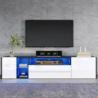 Sonstiges TV-kast, salontafel voor televisie van 75 inch, met 2 lades en 2 kastjes, hoogglanzend met LED-verlichting, wit en zwart, 180x40x45 cm