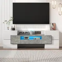 Sonstiges TV-kast met lade, marmerlook, LED-verlichting, hoogglanzend wit, 145 cm