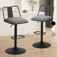 ALFORDSON Barstoelset, 2 stuks, bekleed, draaibaar, in hoogte verstelbaar, met rugleuning, stof, grijs