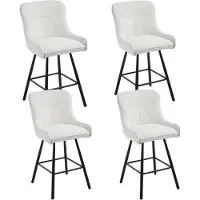 Sonstiges Barkrukken, set van 4, chenille, met rugleuning en voetsteun, wit