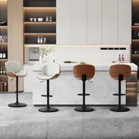 Sonstiges Barkrukken, set van 4, in hoogte verstelbaar, kunstleer, massief hout, wit. 360° draaibaar met rugleuning en voetsteun