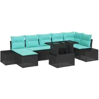 vidaXL Tuinbank Set 8 st Zwart en Blauw poly rattan