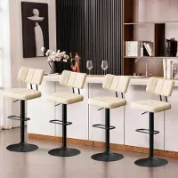 Sonstiges Barkrukken, set van 4, in hoogte verstelbaar, bekleed met kunstleer (PU), draaibaar, met rugleuning en voetsteun, beige kleur