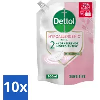 Dettol 10 x - Handzeep Navulling - Hypoallergenic - Sensitive - 500 ml - Handzeep Navulling - Hypoallergenisch - Gevoelige Huid - Antibacterieel - Handverzorging