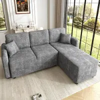 MODFU 3-zits hoekbank met relaxfunctie, chenille hoekbank, gestoffeerde bank met massief houten frame en kussens, comfortabele bank voor de woonkamer, geschikt voor kleine ruimtes, grijs