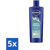Andrélon 5 x – Shampoo – Marine Fresh Men – 400 ml - Manen Shampoo - Vet Haar Reinigen - Stylingresten Verwijderen - Zeezout Shampoo - Aqua Citroen Geur
