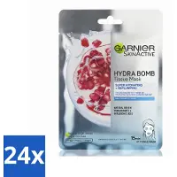 Garnier 24 x - SkinActive - Hydra Bomb Sheet Mask - Granaatappel - Gezichtsmasker - 1 Gezichtsreinigingsmiddel - Gezichtsmasker - Hydraterend Masker - Granaatappel - Droge Huid - Gevoelige Huid