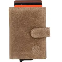 Hide & Stitches Brazos Safety Wallet - Suède Portemonnee - RFID Bescherming - Pasjeshouder - Creditcardhouder - Leren Dames Tas - Taupe