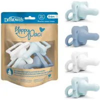 Dr browns Dr. Brown's HappyPaci Fopspeen 0-6 Maanden – 100% Siliconen, BPA-vrij, Orthodontisch, Blauw/Lichtblauw/Wit, 4 Stuks