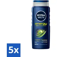Nivea 5 x MEN - Douchegel - Energy - 500 ml - Douchegel Mannen - Energieboost - Mintextract - 3-in-1 Douchegel - Frisheid