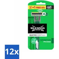 Wilkinson 12 x - Wegwerpscheermesjes - Quattro Essential 4 - Strak Scheren - 4 mesjes - Wegwerpscheermesjes - Scheermes - Quattro Essential - Sword - Scheermesjes
