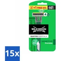Wilkinson 15 x - Wegwerpscheermesjes - Quattro Essential 4 - Strak Scheren - 4 mesjes - Scheermesje - Wegwerpscheermesje - Strak Scheren - Titanium Mesje - Precisie Mesje