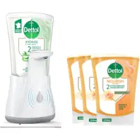 Dettol - Automatische Zeepdispenser No Touch & 3x250ml Handzeep No Touch Navulling - Honing & Sheabutter - Voordeelverpakking