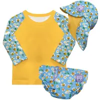 Bambino Mio 3-delige baby zwemset met herbruikbare zwemluier, UV-zwemshirt en zonnehoedje - Bijenmotief