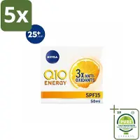 Nivea 5 x - Q10 Energie Dagcrème - Anti-Rimpel Crème - Normale & vermoeide huid - SPF 15 - Met Vitamine C & Q10 - 50 ml - Grootverpakking - Q10 - Anti-rimpel Crème - Dagcrème - Vitamine C - Q10