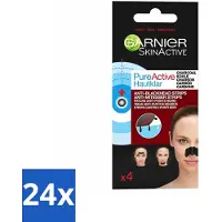 Garnier 24 x - Pure Active - Anti-Mee-Eters Strips - Charcoal - Neus, Voorhoofd & Kin - 4 Strips - Anti-Mee-Eters Strips - Houtskoolstrips - Poriënreiniging - T-Zone - Huidverzorging