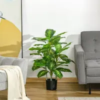 OKWISH Kunstplant Dieffenbachia 95 Cm Kunststof Groen Met Zwarte Cementpot Voor Binnen En Buiten Onderhoudsvrij En Realistisch