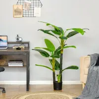 OKWISH Kunstmatige Bananenboom – Realistisch 150 cm – Kunststof – Groen – Voor Binnen En Buiten – Inclusief Zwarte Pot