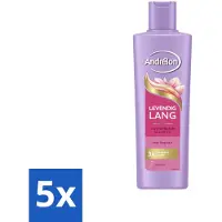 Andrélon 5 x – Shampoo – Levendig Lang – 250 ml - Haarversterking - Biotine Shampoo - Lang Haar Verzorging - Haarbreuk Voorkomen - Gezond Lang Haar