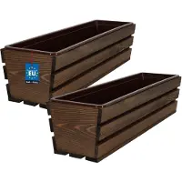 KOTARBAU 2 Stuks - Houten Plantenbak - Bloembak Hout - met Kunststof Inzetstuk - Balkonbak - 60 x 18 x 15 cm - Bruin - voor Terras - Balkon - Deko Planten