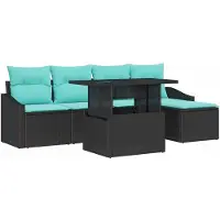 vidaXL Tuinbank Set 6 st Zwart en Blauw poly rattan