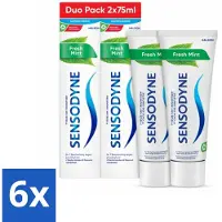 Sensodyne 6 x - Tandpasta - Fresh Mint - Frisse Munt - Duopack - 2 x 75 ml - Gevoelige Tanden - Tandpasta - Tandplak Verwijderen - Fluoride - Tandglazuur