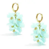 Yehwang Oorringetjes Met Hangende Krans Bloemen Babyblauw
