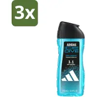 Adidas 3 x – Douchegel 3-in-1 – Ice Dive – 250 ml - Douchegel 3-in-1 - Frisse Douchegel - Menthol Douchegel - Zeezout Douchegel - Sport Douchegel