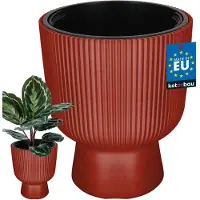 KOTARBAU Bloempot - Plantenpot Ø 29 cm - met Binnenpot - Geribbelde Plantenbak - Plantenpot met Voet - Plantenbak - Kunststof - H: 36 cm - Baksteen