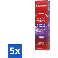 Colgate 5 x - Tandpasta - Max White - Purple Reveal - 75 ml - Directe Whitening - Wittere Tanden - Gele Tanden - Paarse Tandpasta - Visuele Whitening
