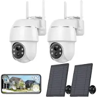 COOAU 2K zonne-energie bewakingscamera voor buiten, 355°/90° draaibaar, buitencamera, accu, kleuren-nachtzicht, personen-/bewegingsdetectie, draadloze WLAN IP-camera 2pcs